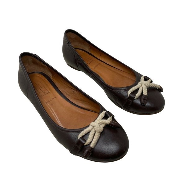 Hunter Shoes - Hunter Women Ballet Flats Leather 36.5 6 6.5 Brown Leather Bow Shoes Round Toe